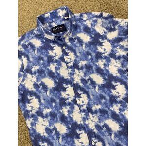 Robert Graham Mens L Linen Blend Shirt Modern Americana Cloud Print Short Sleeve